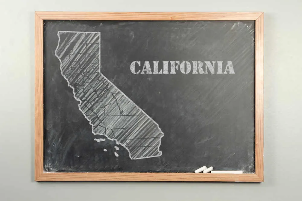 map of california drawn in chalk on a blackboard