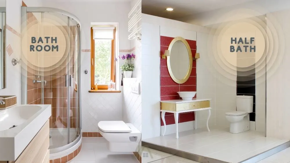comparison between a bathroom and a half bath or toilet room 