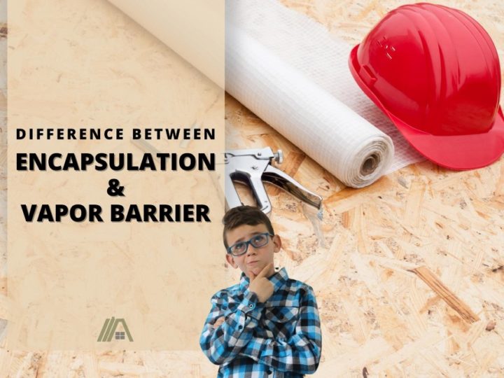 Construction hat and other materials behind a boy wondering; Difference Between Encapsulation and Vapor Barrier