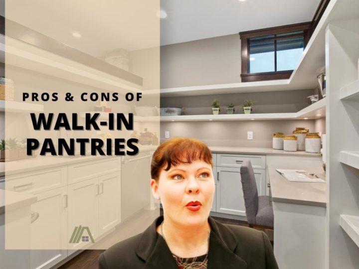 Woman in awe; A well-lit walk-in pantry; Walk-in Pantry Pros and Cons; Pros and cons of walk-in pantries