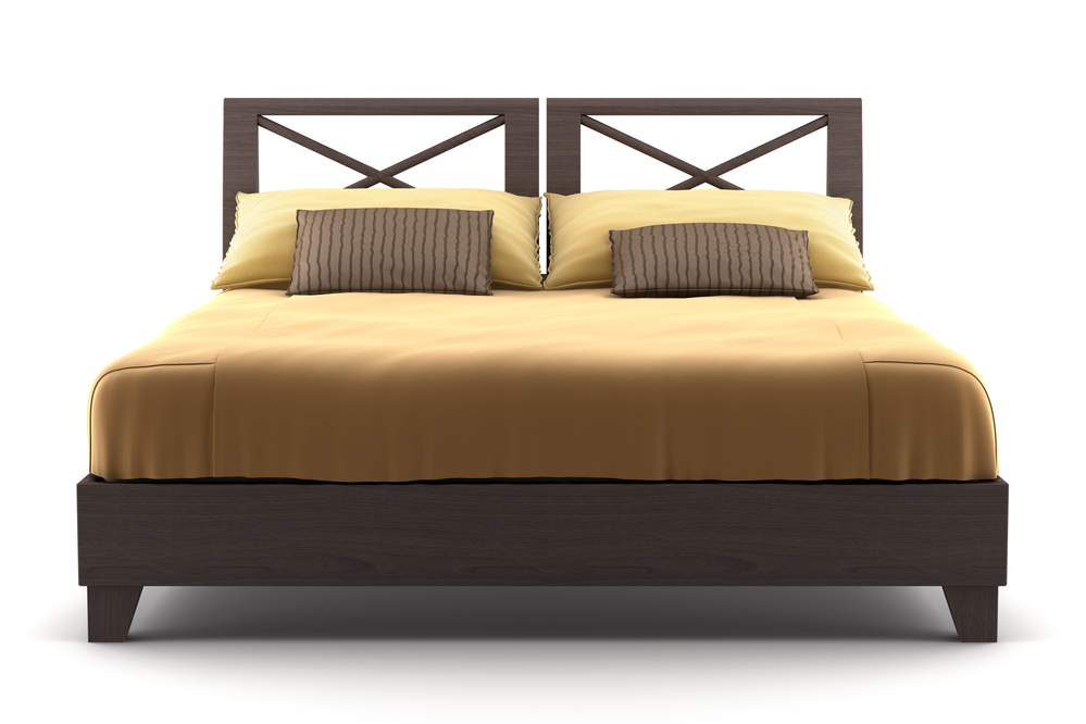 brown wooden bed isolated on white background