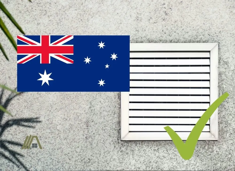 In Australia, dryers should be vented outside. green check with Australian flag for venting outside