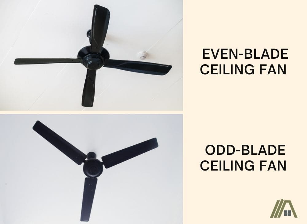Black even blade ceiling fan and black odd blade ceiling fan