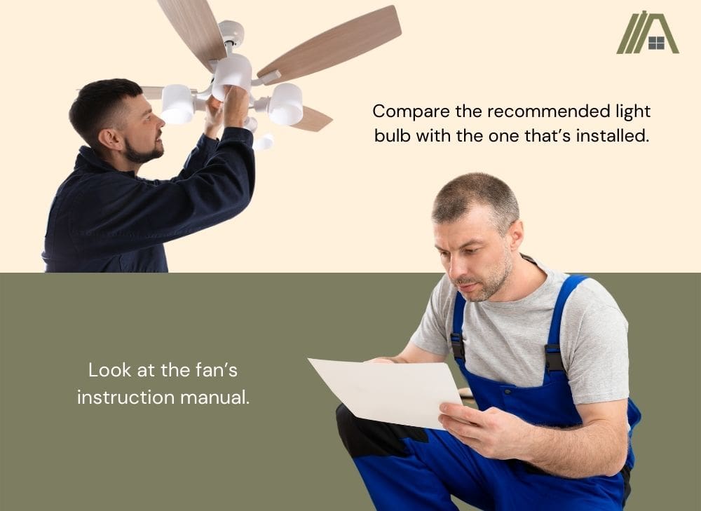 look at the ceiling fan's instruction manual and compare the recommended light bulb with the one that's installed, replacing ceiling fan light