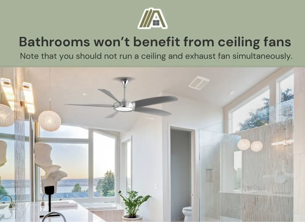 Bathroom with ceiling fan, bathrooms won't benefit from ceiling fans