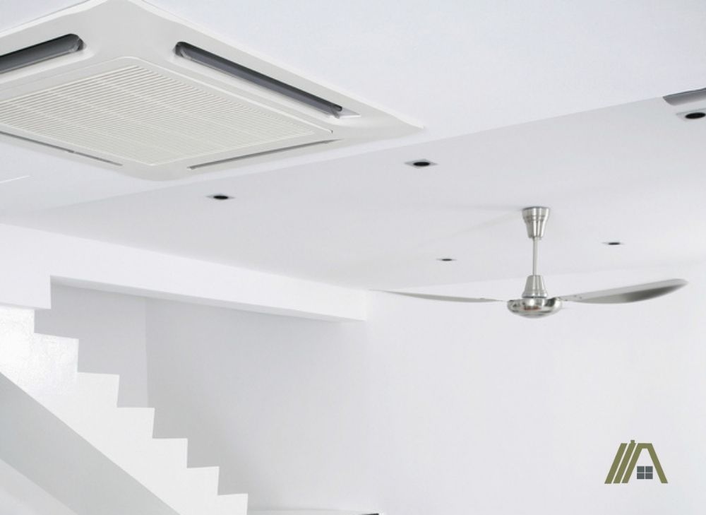 air-conditioning unit and a ceiling fan inside a room