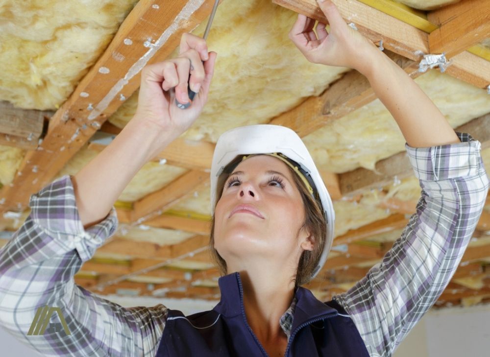 carpenter checking ceiling joists or ceiling studs