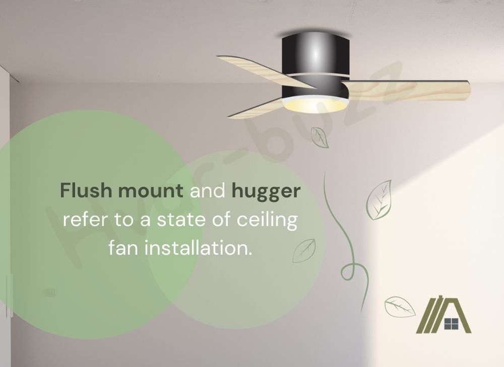Flush mount and hugger ceiling fan as a state of fan installation