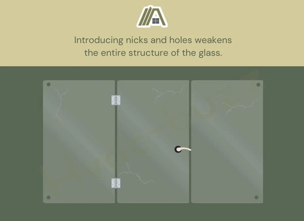 Introducing nicks and holes weakens the entire structure of the glass, bathroom glass with holes and nicks