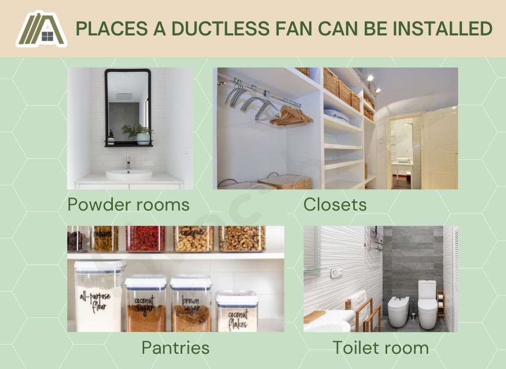 Places a ductless fan can be installed closet, powder room, pantry and toilet room