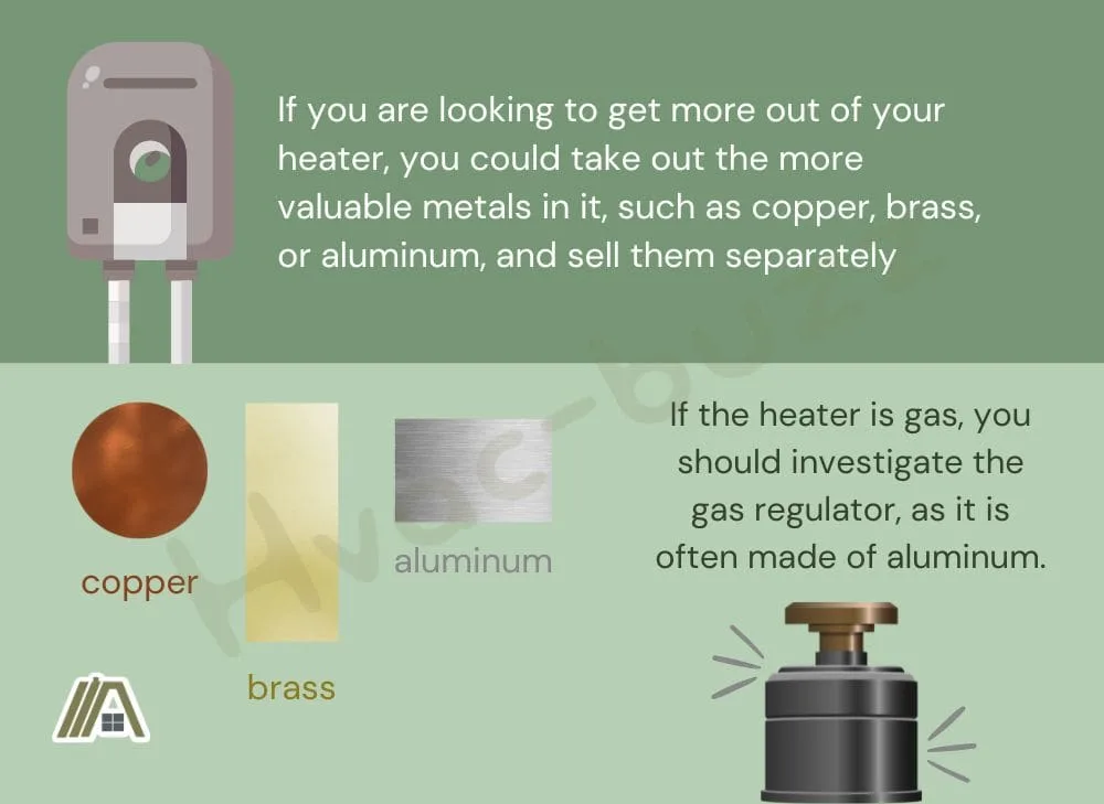 Valuable materials such as copper, brass, or aluminum that you can get more of in a water heater