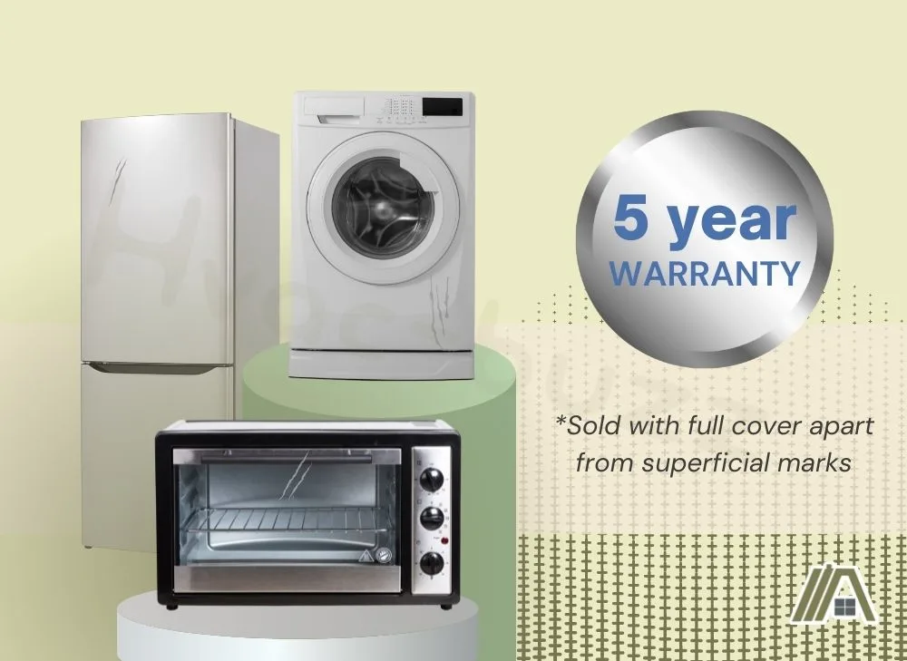 5 year warranty on scratch and dent appliances such as refrigerator, dryer and oven