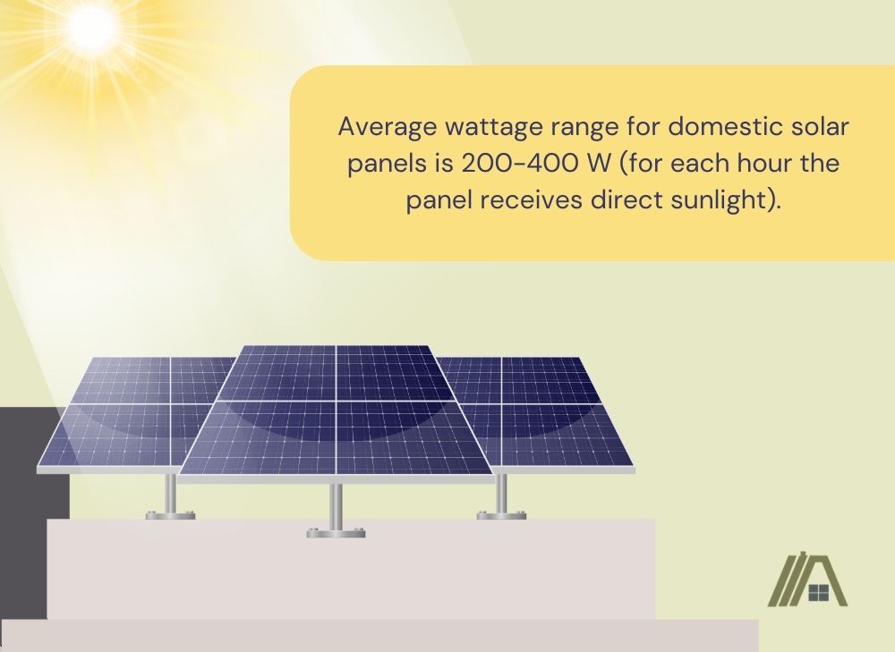 Average wattage range for domestic solar panels is 200 to 400 watts