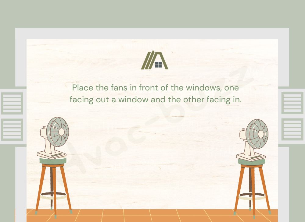 Illustration of two fans with one on the left facing backward to the window and one on the right facing the window