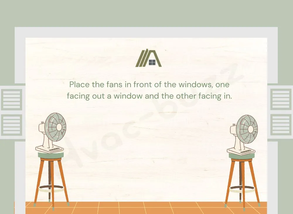 Illustration of two fans with one on the left facing backward to the window and one on the right facing the window