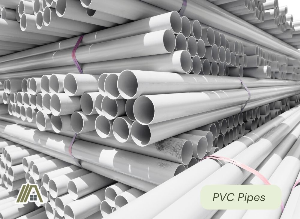 Stacked white PVC pipes