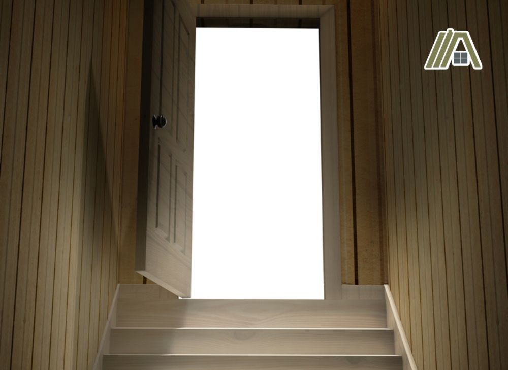 White open door leading to basement stairs