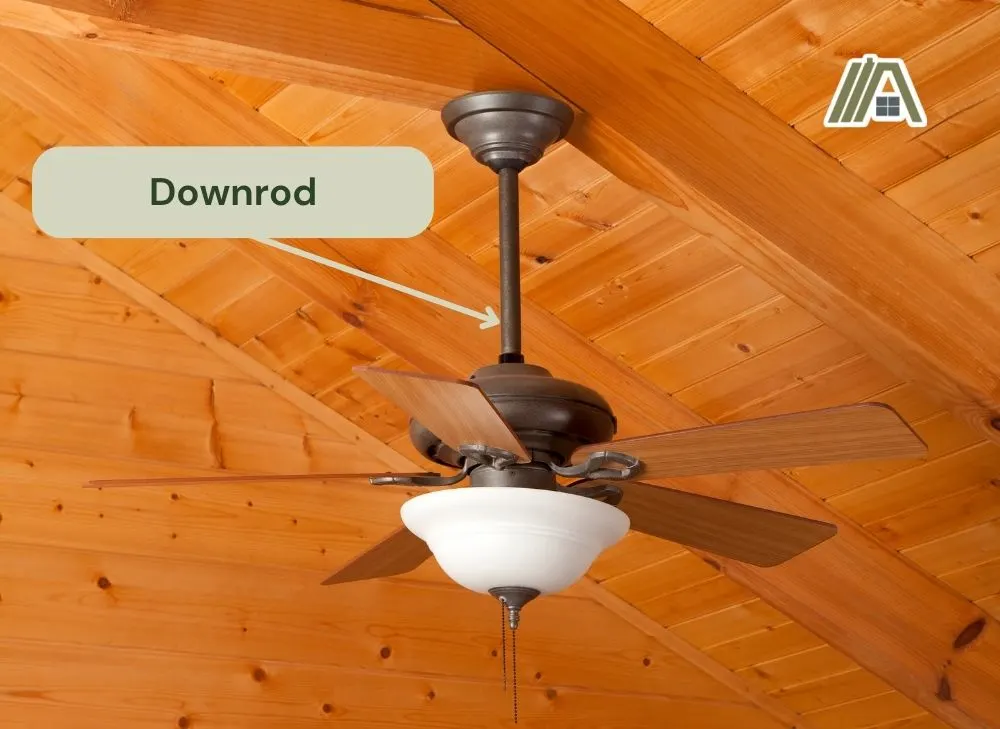 Five-bladed ceiling fan with light and a downrod