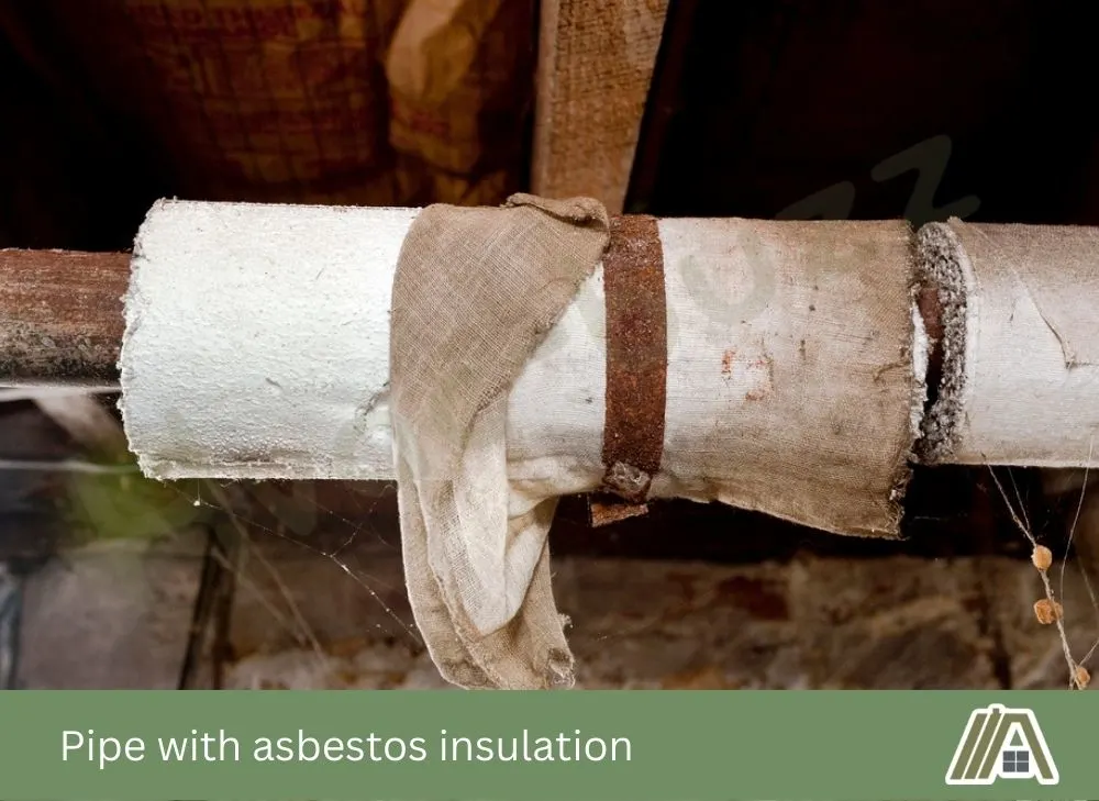 Old plumbing pipe with dirty asbestos insulation