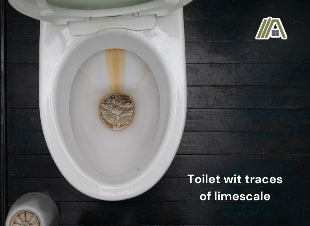 Toilet wit traces of limescale, salt and stone deposit
