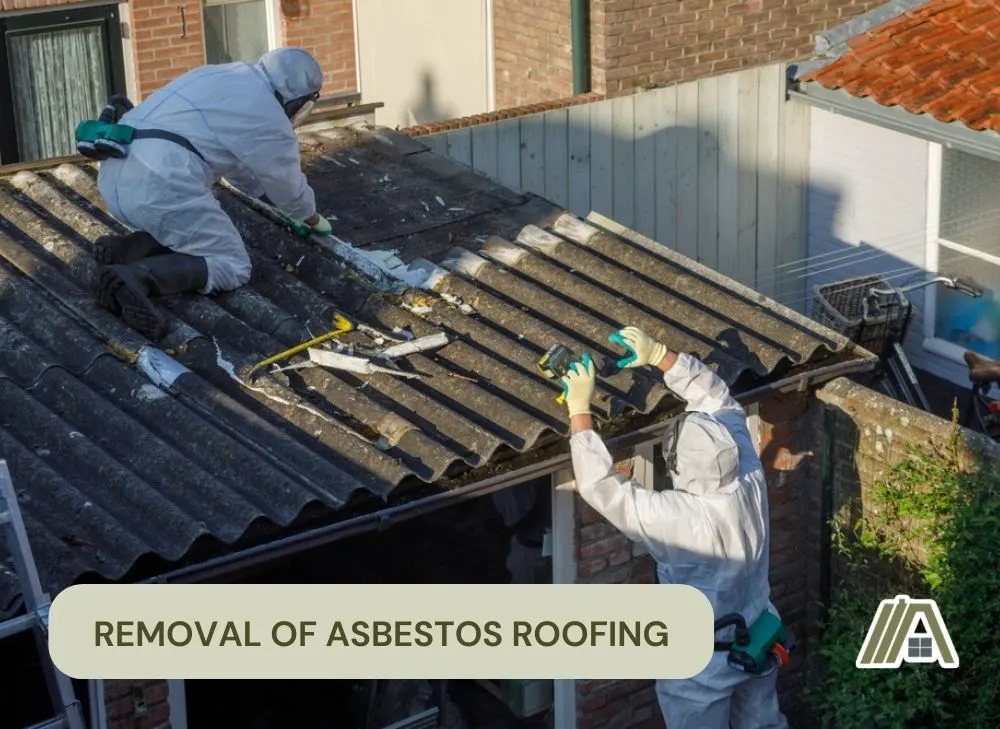 Men wearing PPE removing asbestos roofing
