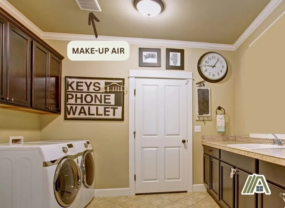 Laundry room with two dryers and a make-up air installed
