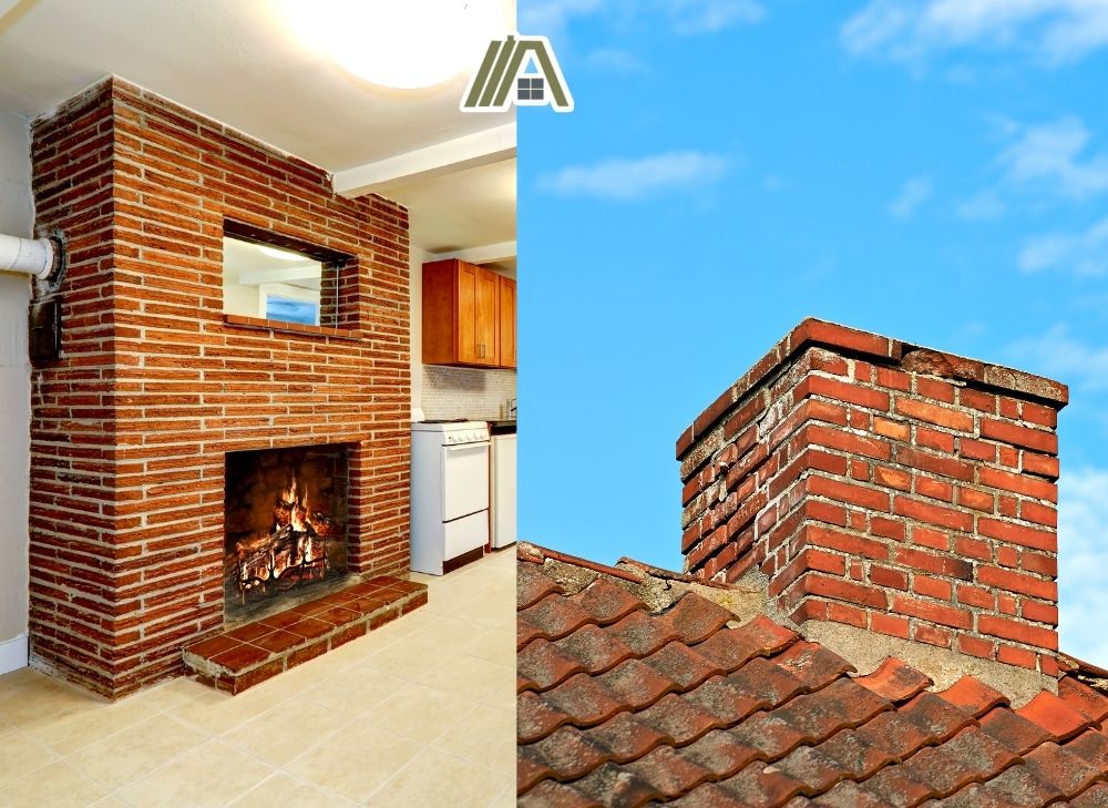 Fireplace mad of brick and a chimney made of brick