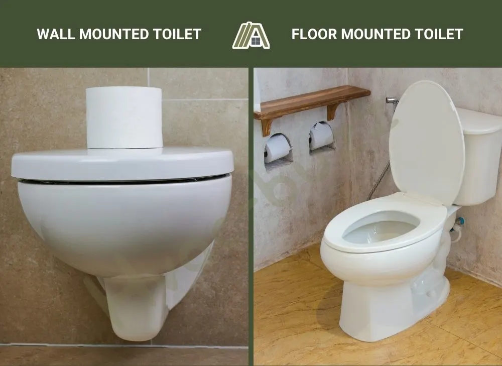 Wall mounted and a floor mounted toilet