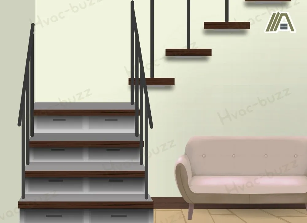 Combination staircase, open risers and closed risers illustration