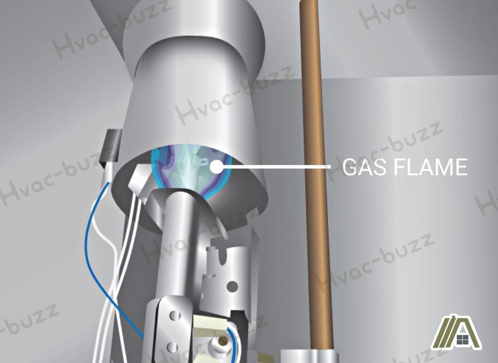 Gas assembly burner with flame of a gas dryer
