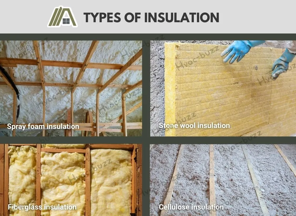 Types of insulation, spray foam insulation, stone wall insulation, fiberglass insulation and cellulose insulation