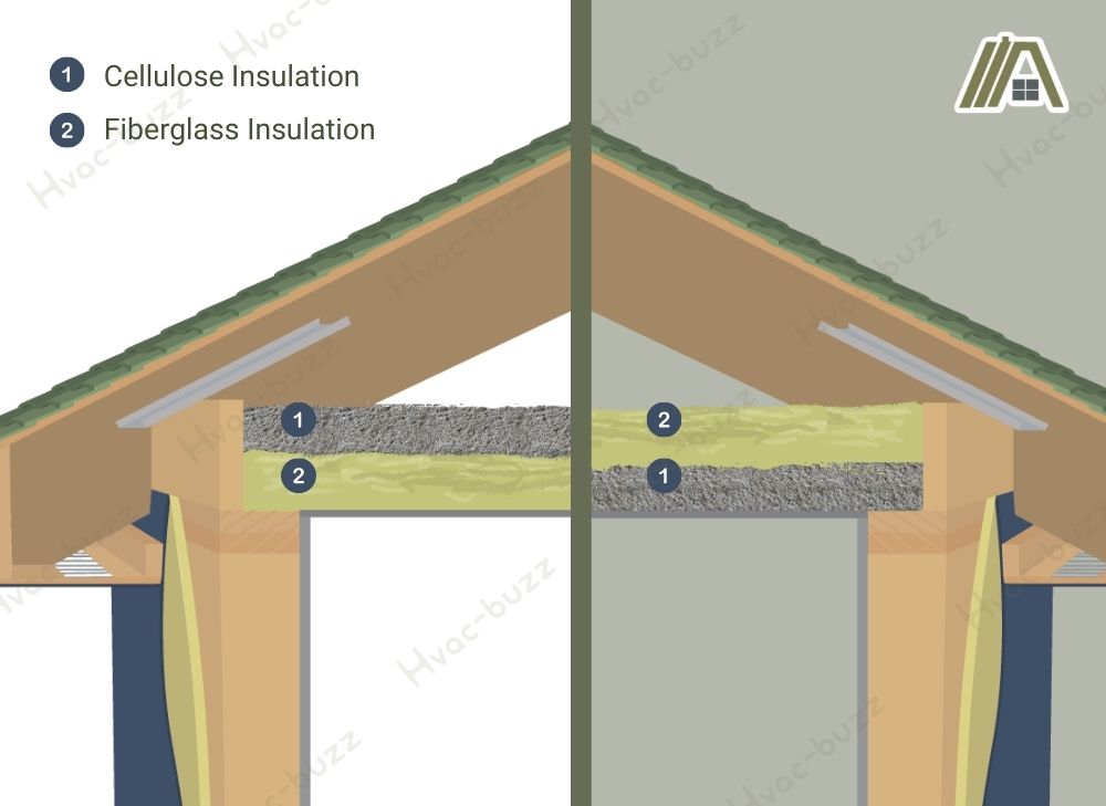 Cellulose insulation on top of fiberglass insulation and fiberglass insulation on top of cellulose insulation.jpg