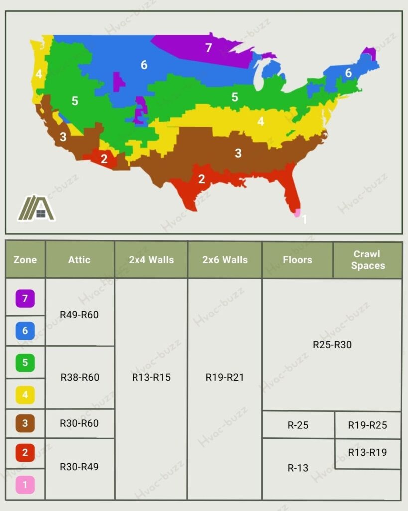 Climate Zone map of United States with required R-value for different location with insulation .jpg