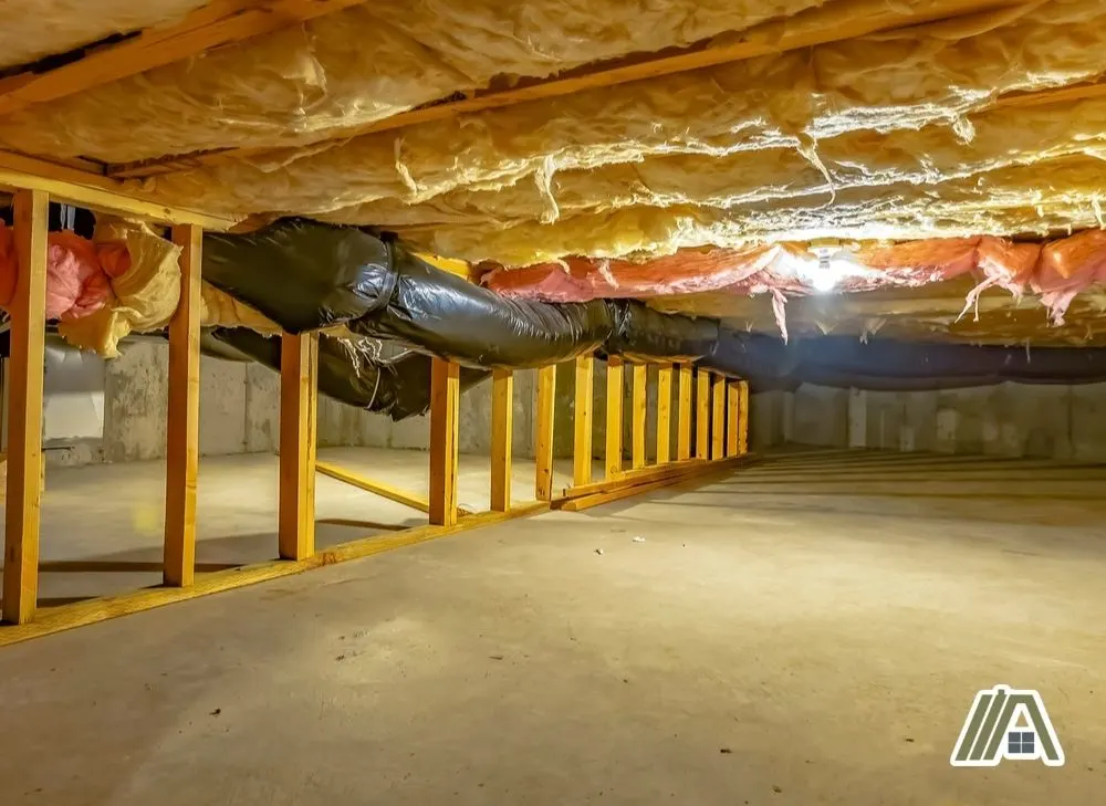 Fiber insulation installed in a crawl space