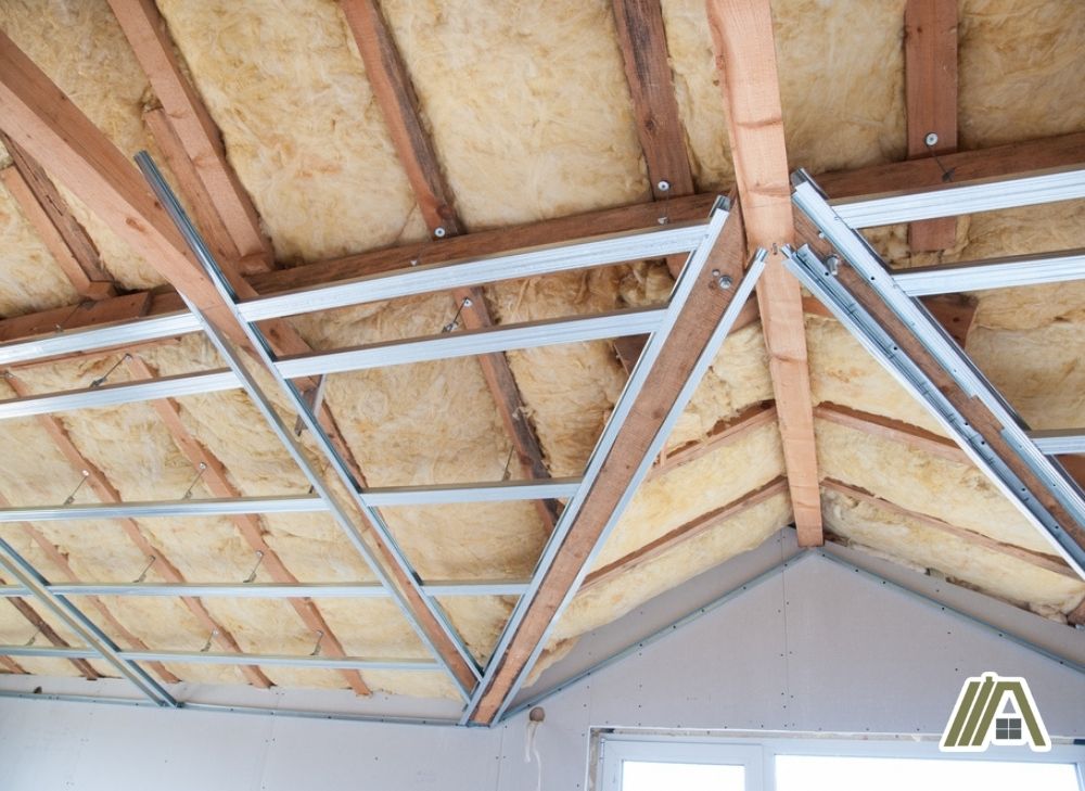 Fiberglass insulation installed in the attic