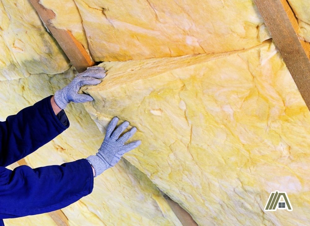 Man installing mineral wool insulation