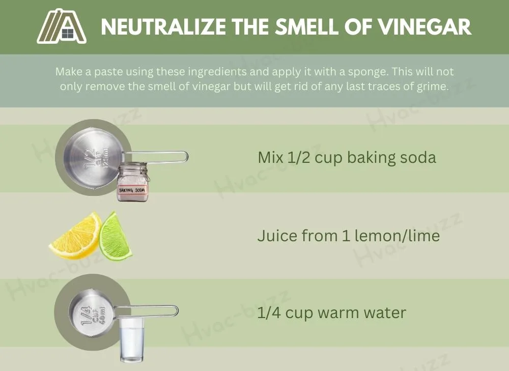 Neutralizing the smell of vinegar using baking soda, lemon and warm water