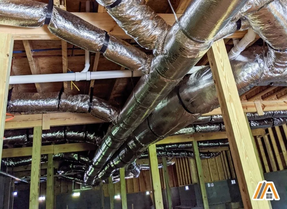 HVAC ductwork with insulation under crawlspace