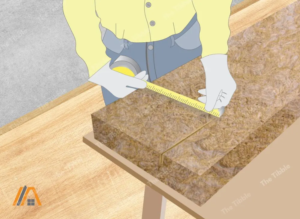 Man cutting mineral wool using his steel tape measure illustration