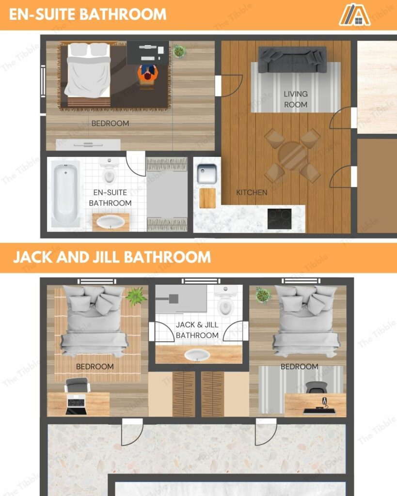 En-suite bathroom and a jack and jill bathroom in a residential illustration.jpg