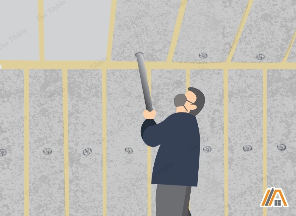 Man installing blown in insulation on the walls using a hose illustration