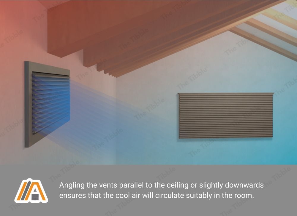 AC vent installed near the ceiling pointing slightly downwards illustration
