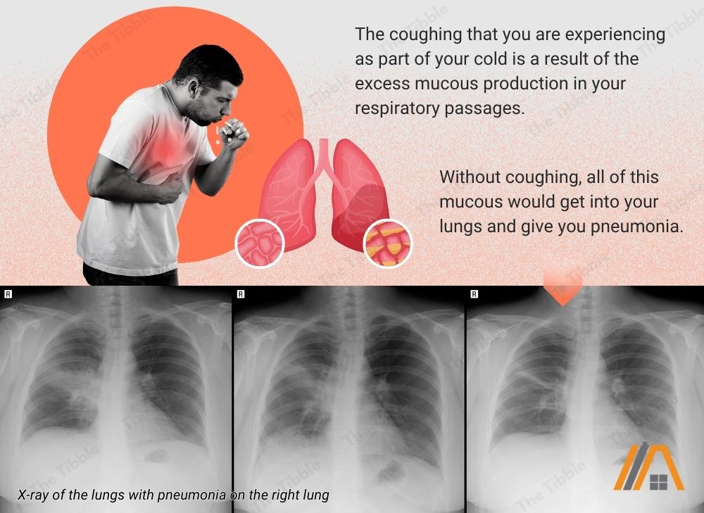 Man coughing, pneumonia infographic, pneumonia x-ray