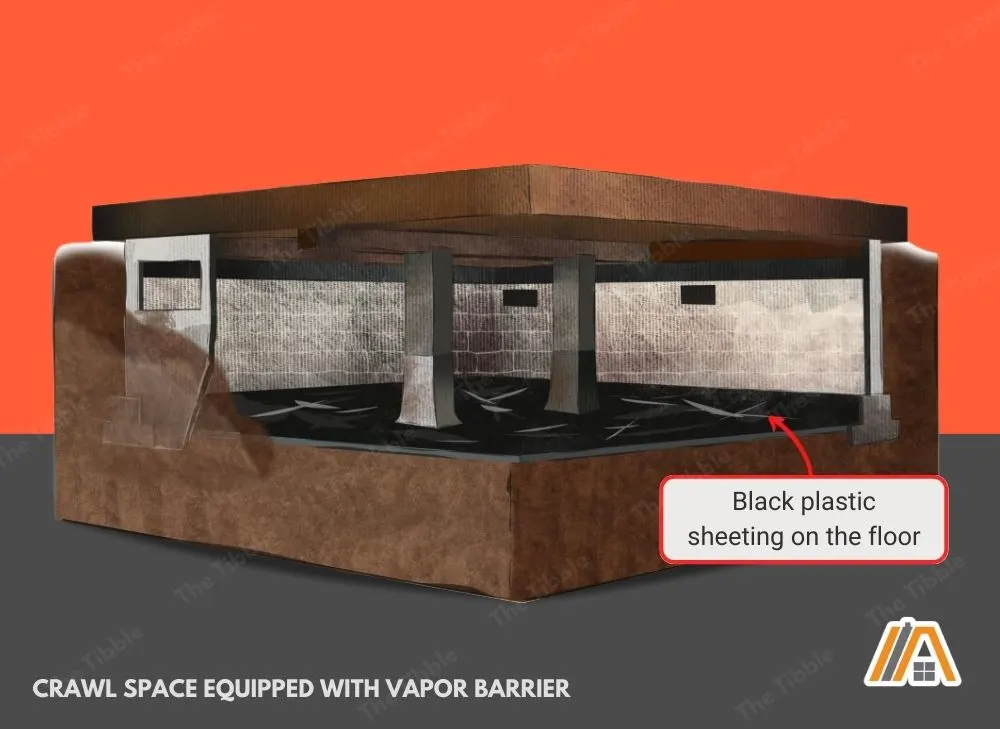 Black plastic sheeting on the floor in the crawl space illustration