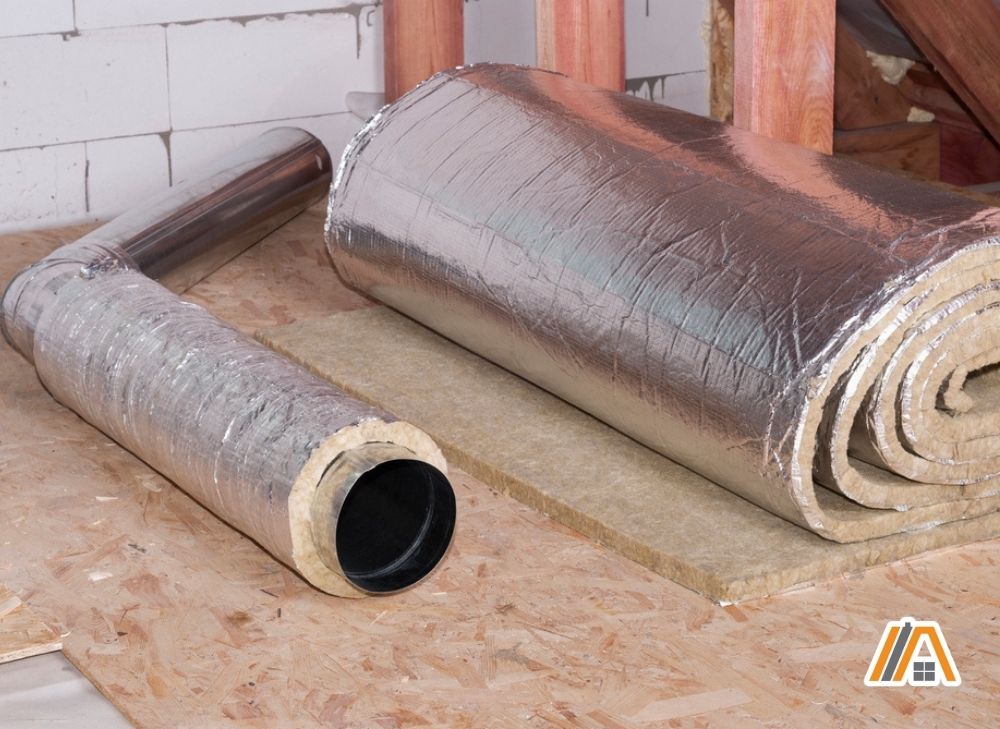 Insulated metal pipe with a roll of insualtion