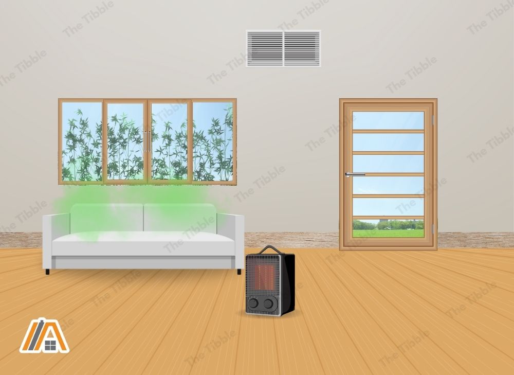 Room with closed door and window with smelly furniture and a vent and electric heater.jpg
