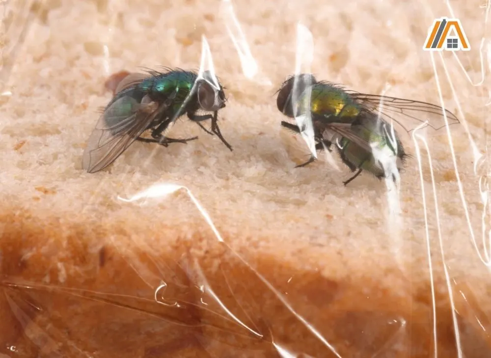 Sandwiched packed in a plastic with flies inside