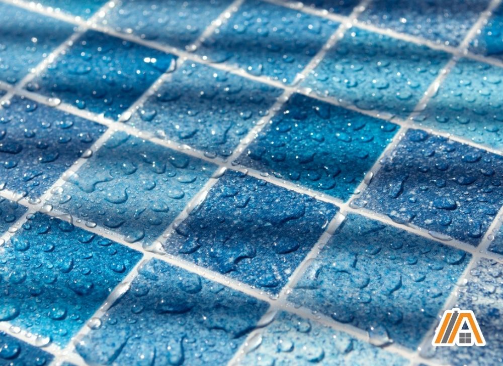 Wet blue floor tiles